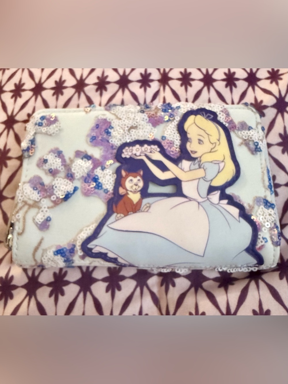 Disney Alice in Wonderland Sequin Zip Around Wallet – New Without Tags